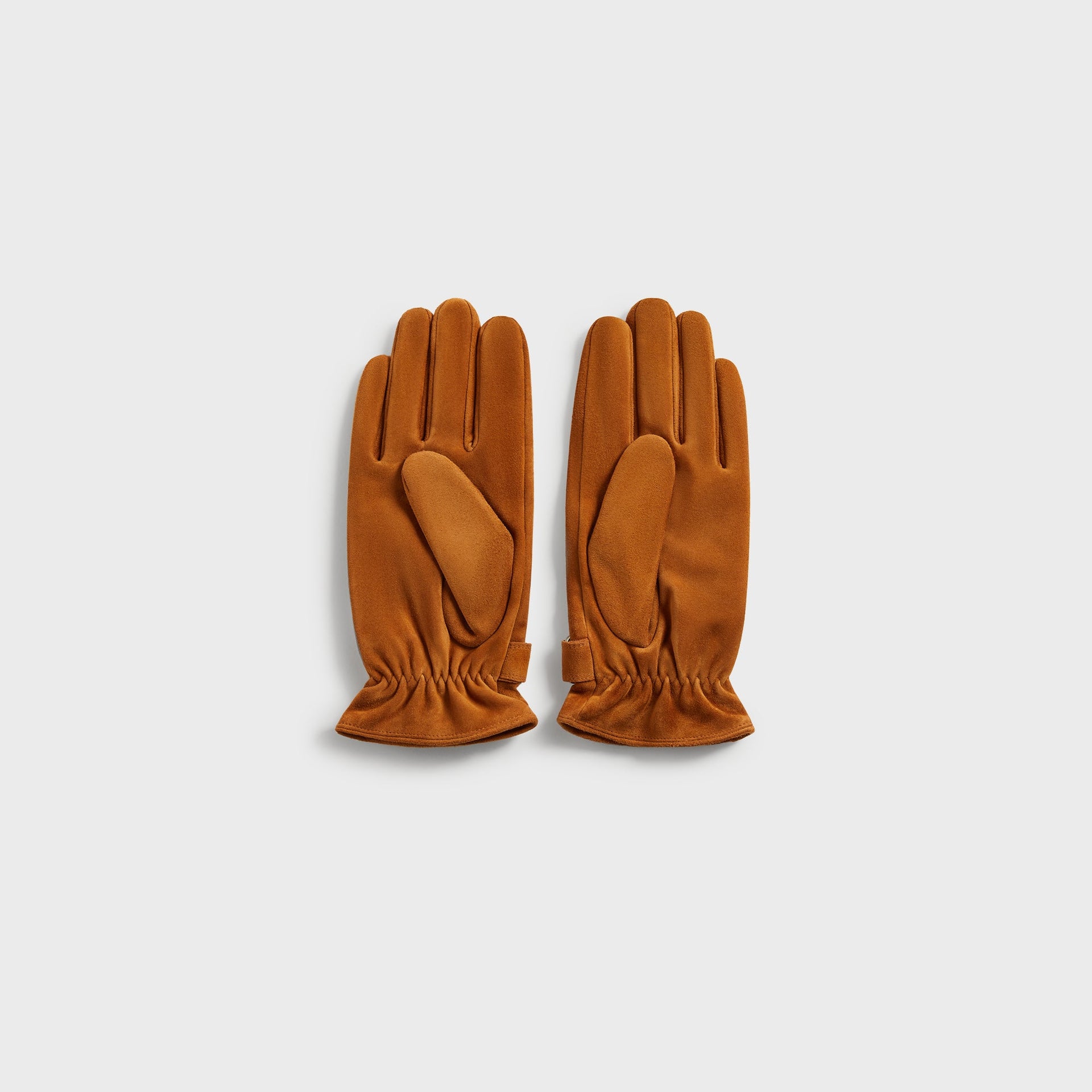 Kith Suede Manhattan Gloves in Argil, palm view showing pair with reinforced palm patch
