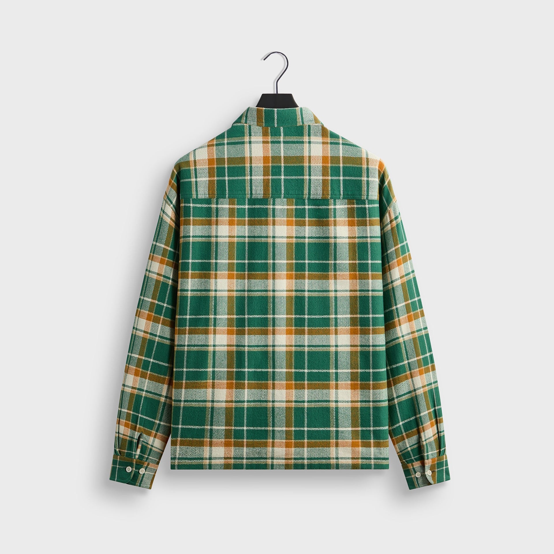 Kith Plaid Henson buttondown shirt in alpine plaid flannel, back flat lay