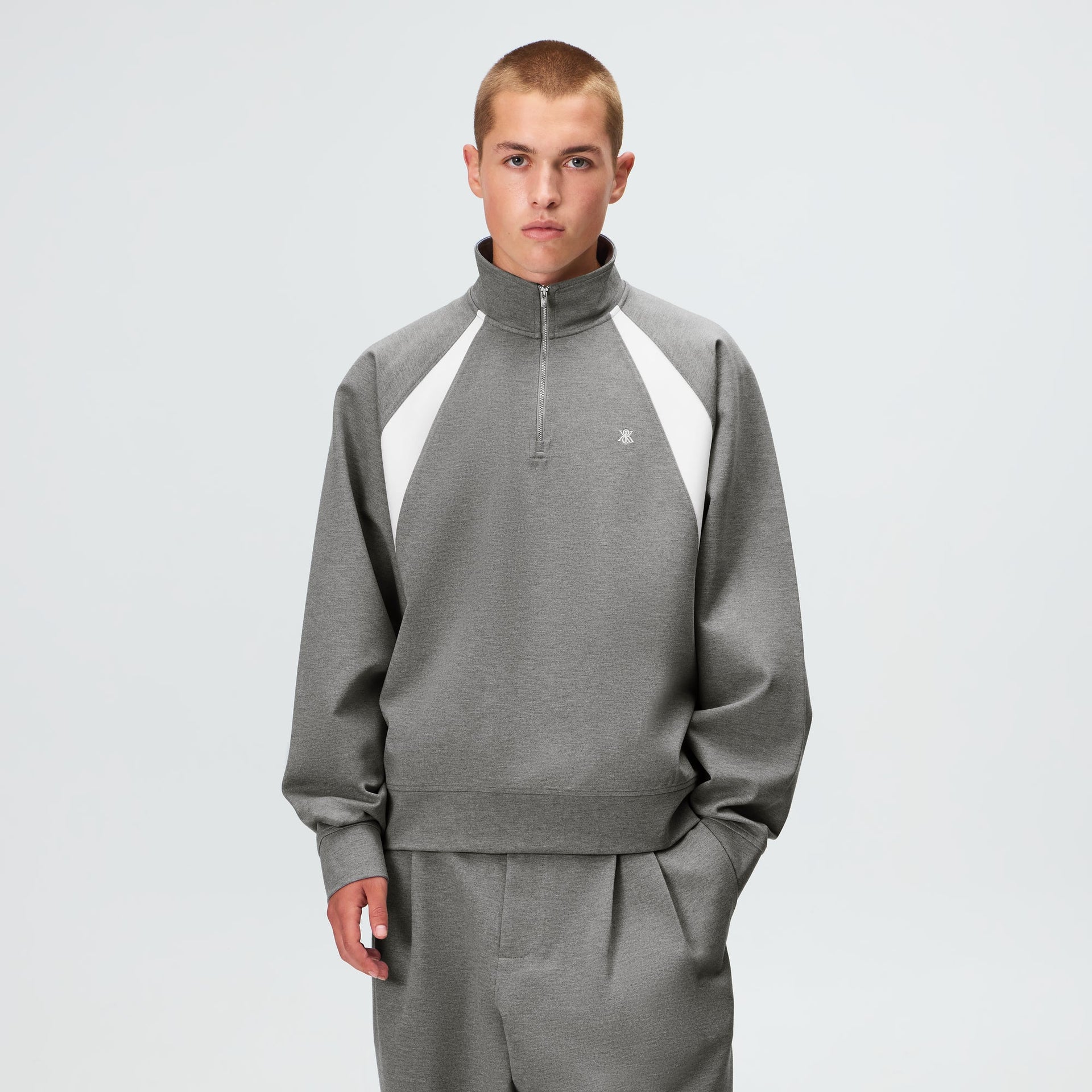 Kith Ponte Novak Quarter Zip - Medium Heather Grey