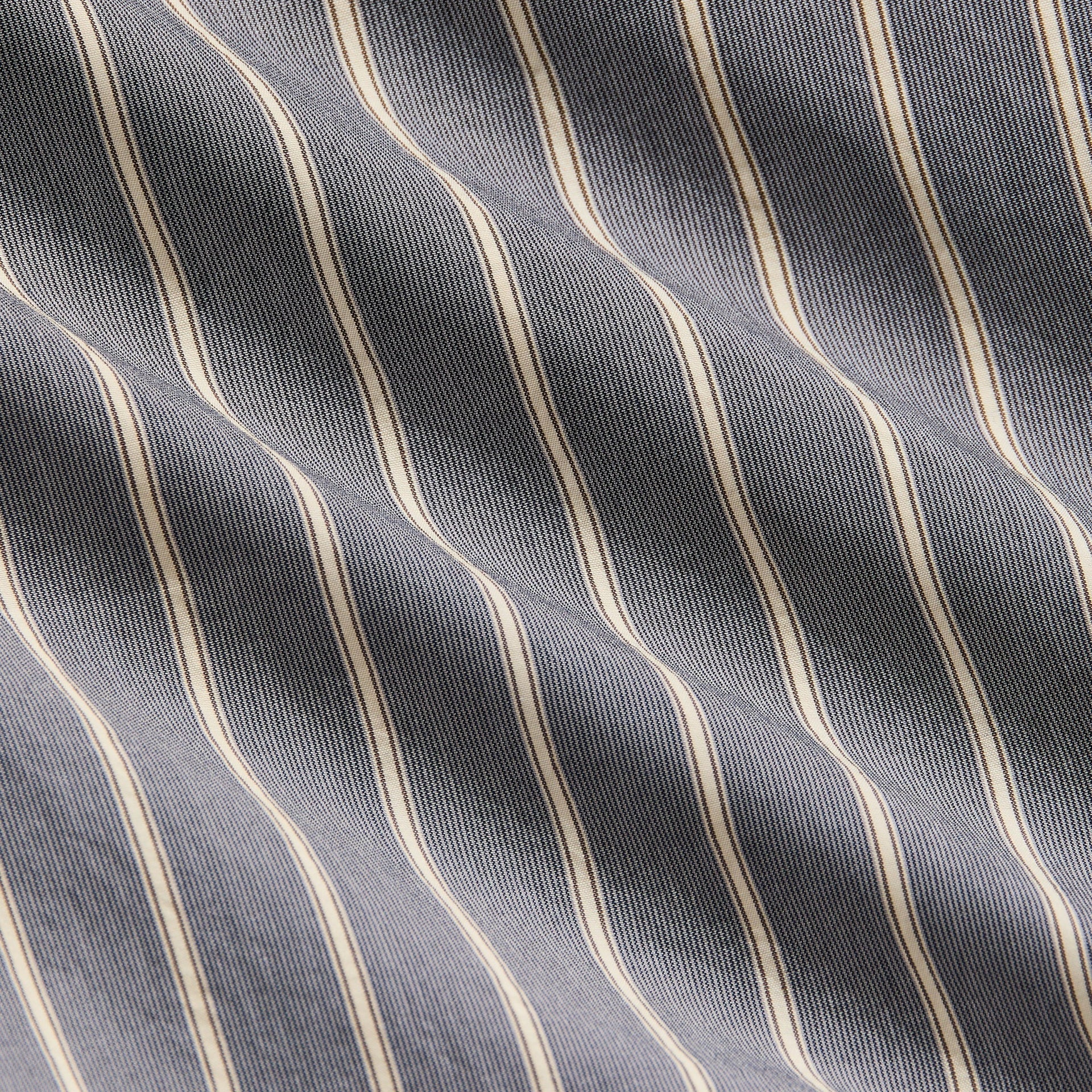 &Kin Nico Shirt close-up of Chasm grey and cream striped poplin weave texture