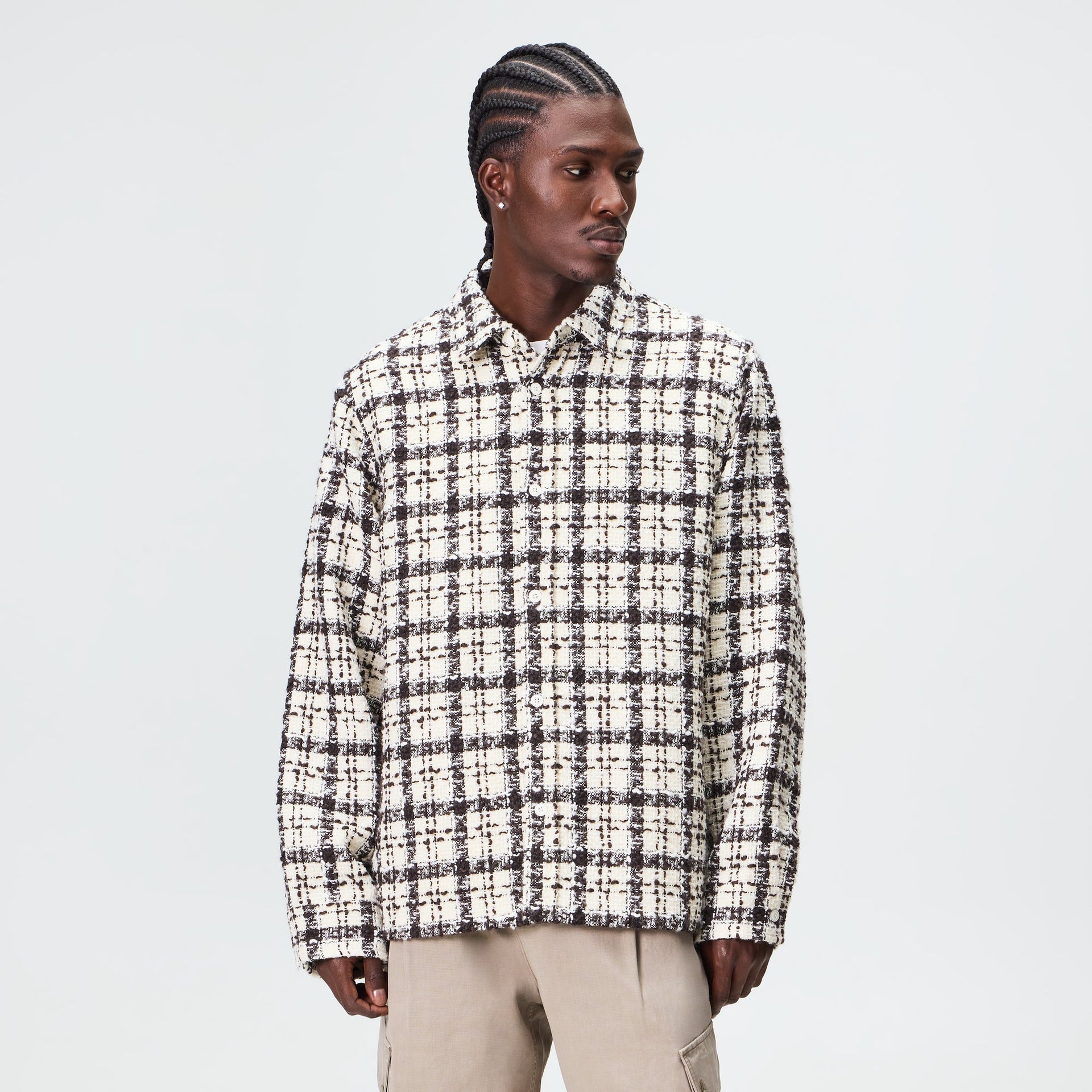 Kith Boucle Plaid Boxy Collared Overshirt - Sandrift - PH