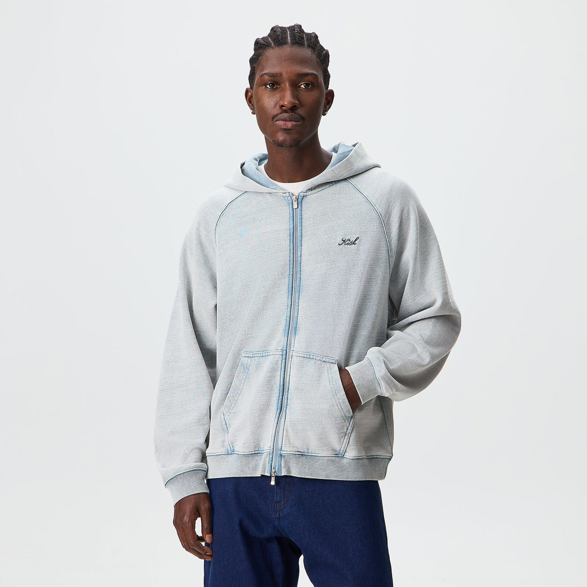 Kith Indigo Fleece Wilder Full Zip Hoodie - Pale Indigo