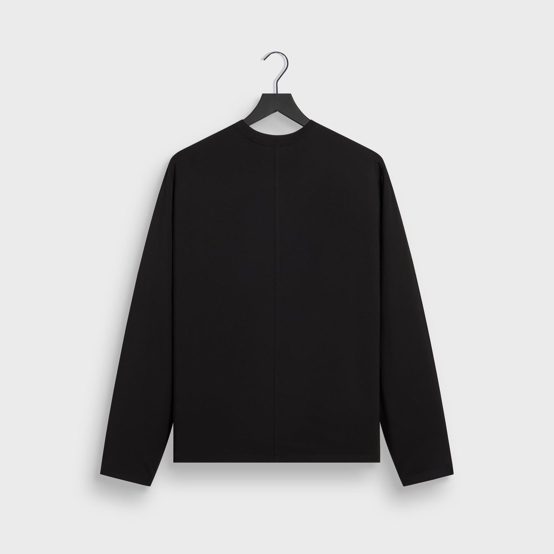 &Kin Long Sleeve Halston Tee in black, back view on a hanger with a center-back seam