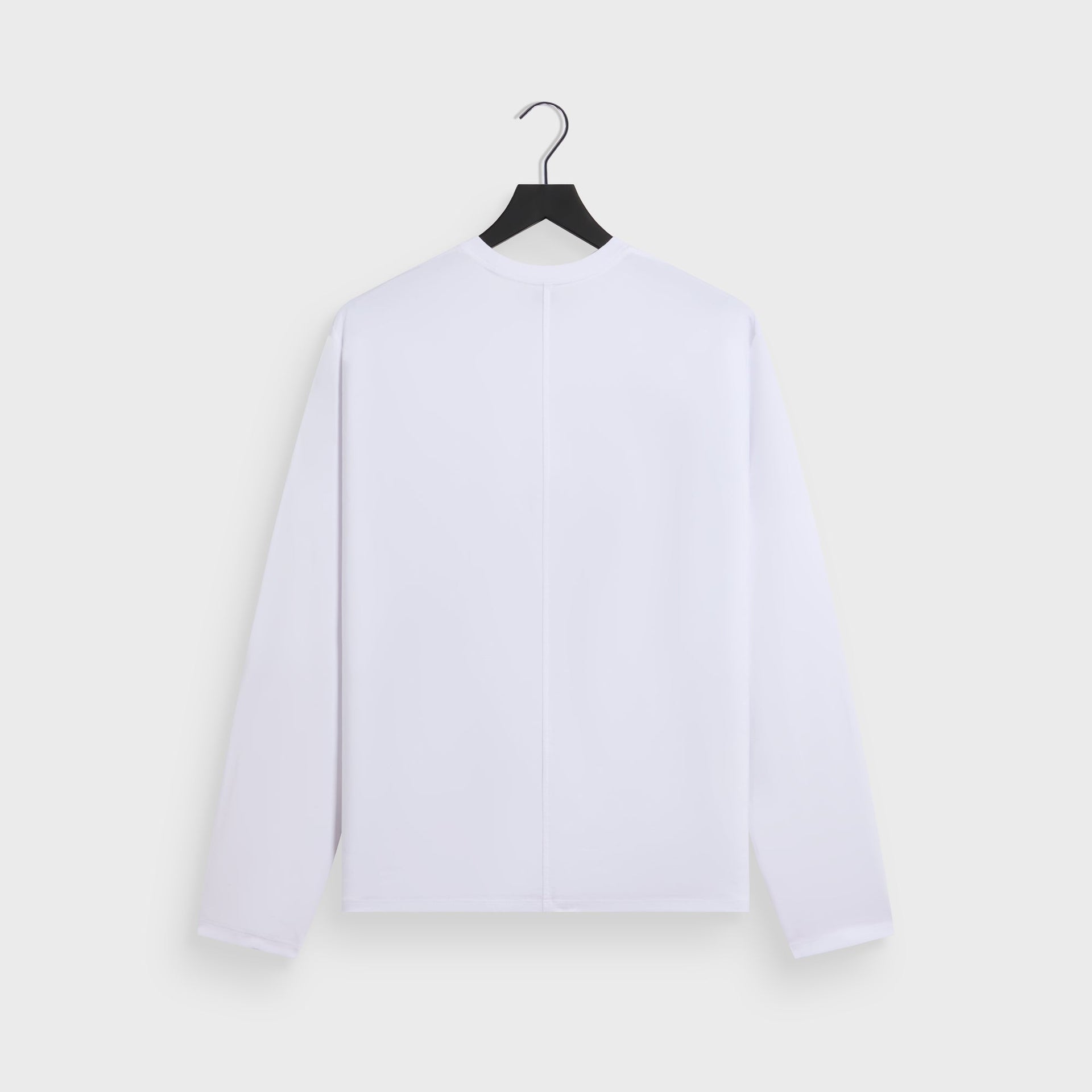&Kin Halston Tee in white, back view on hanger showing center-back seam and long sleeves