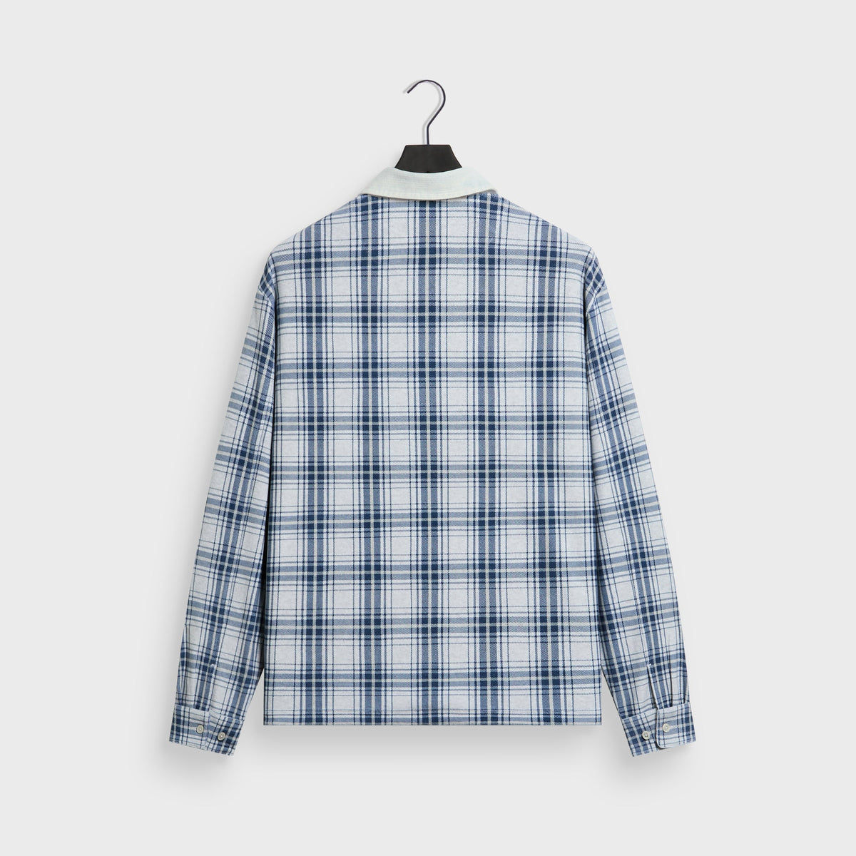 Kith Plaid Jersey Kurt Quarter Zip in blue and white plaid, back view