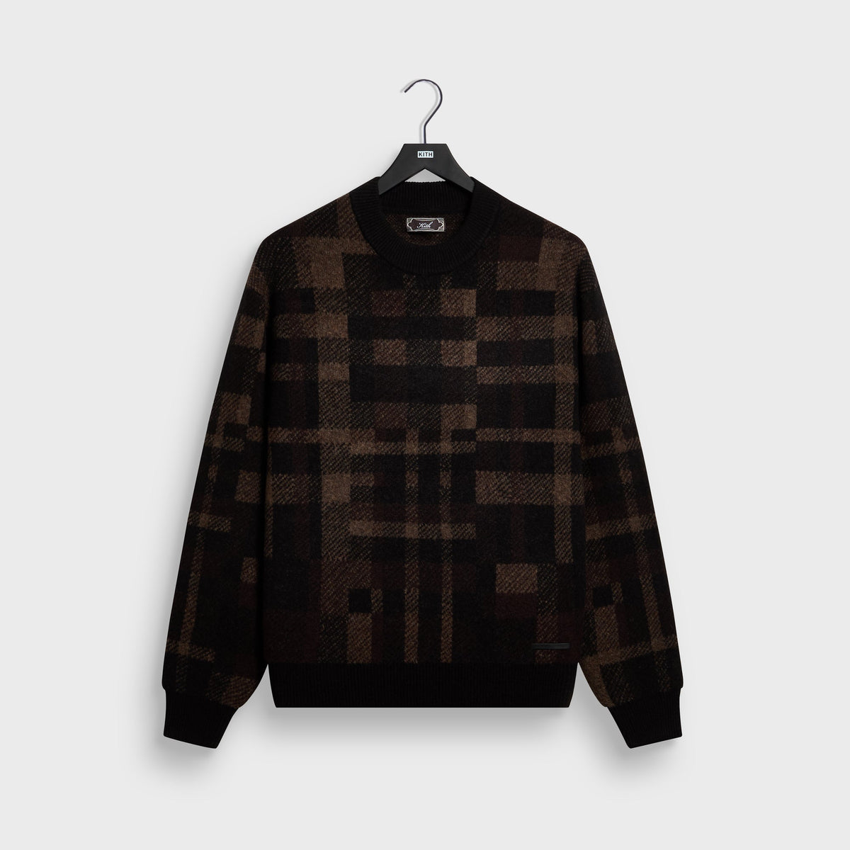 Kith Lewis Check Sweater in black and brown check, front view, crewneck knit sweater