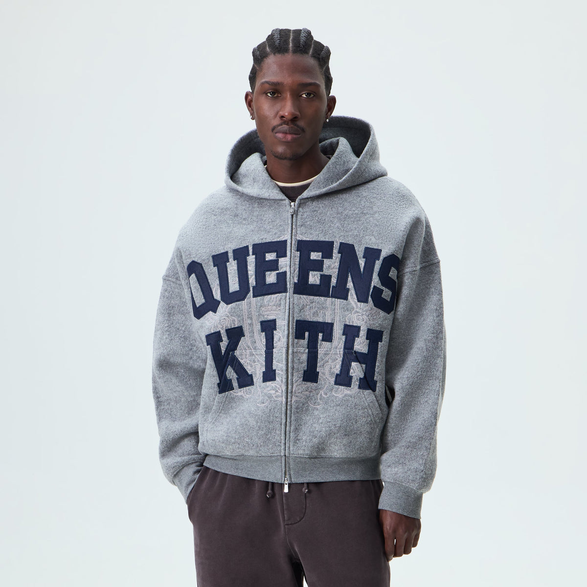 Kith Wool Braxton Full Zip Hoodie - Medium Heather Grey