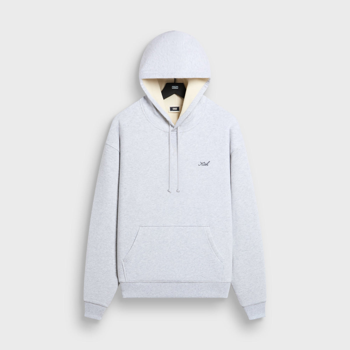 Kith Thermal Lined Fleece Williams II Hoodie in light heather grey with cream thermal-lined hood, front view
