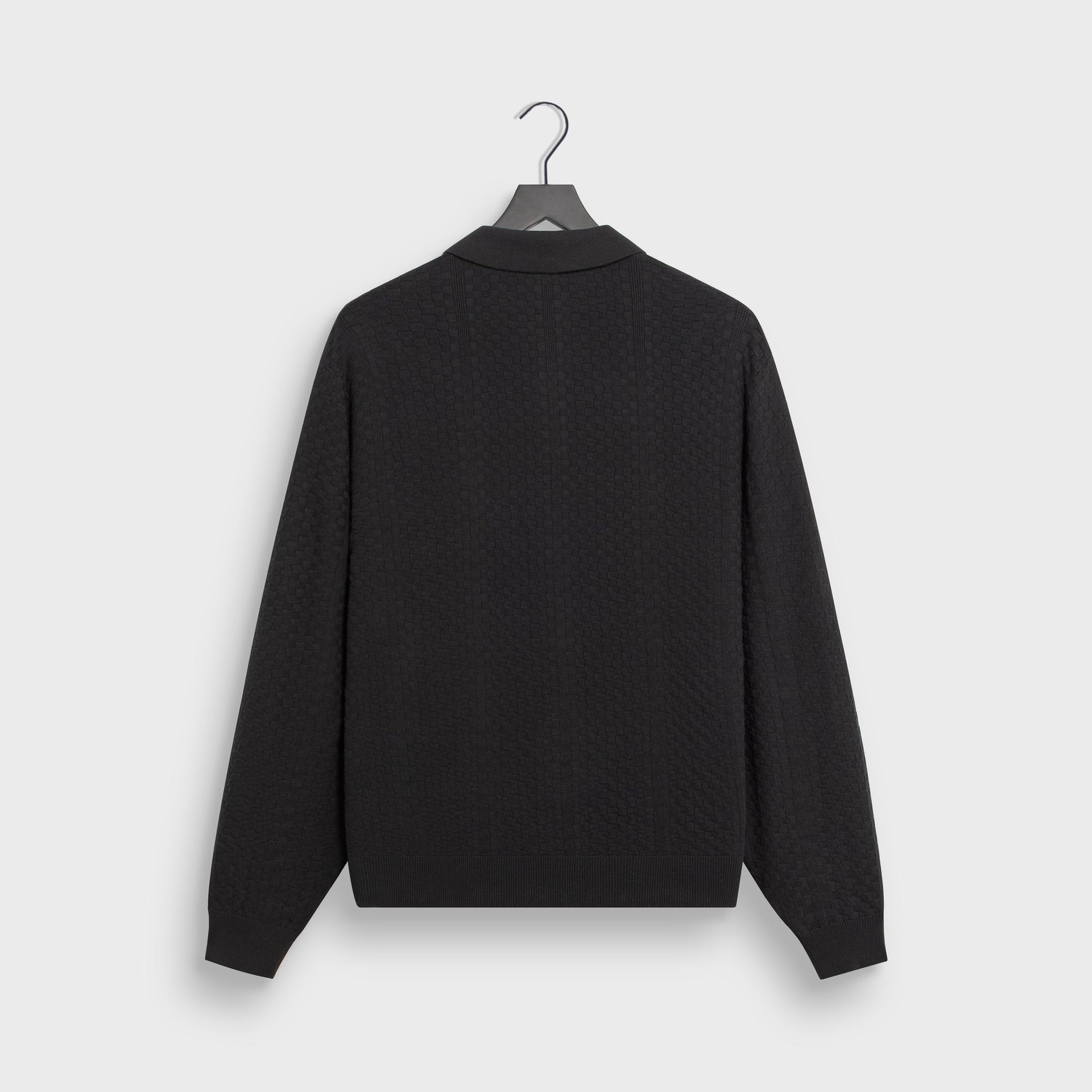 Kith Long Sleeve Tilden pullover in black textured knit, back flat lay