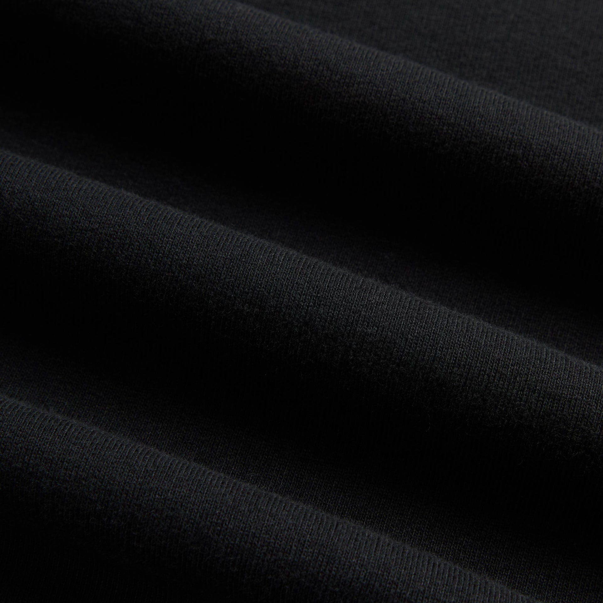 Close-up of the black cotton fleece fabric texture on the Kith Nelson crewneck