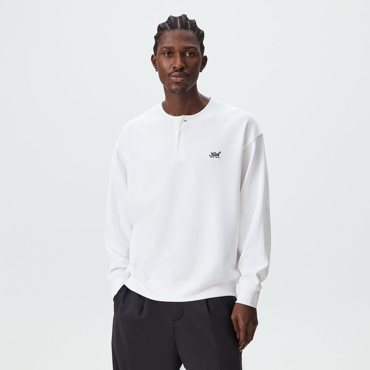 Kith Micro Waffle Long Sleeve Colby Pullover - White