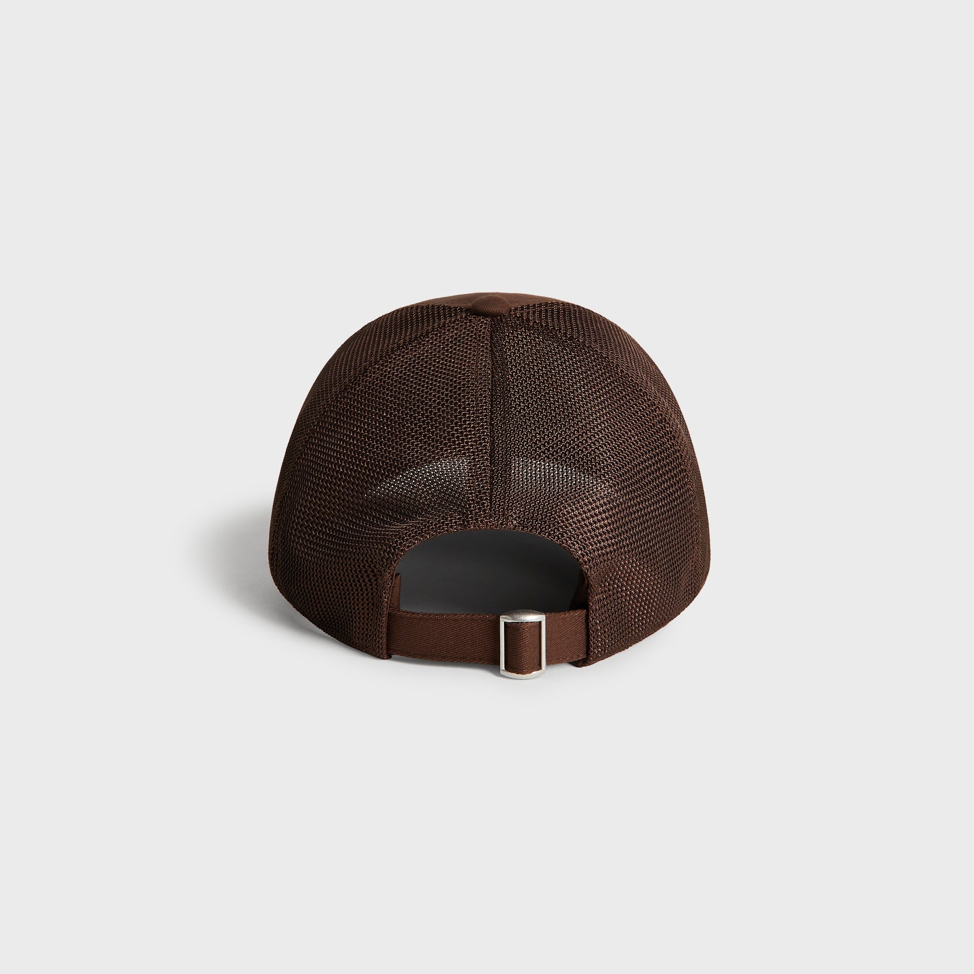 Kith Relaxed Twill Nolan Trucker Hat in Kindling, back view showing brown mesh panel and adjustable snapback strap