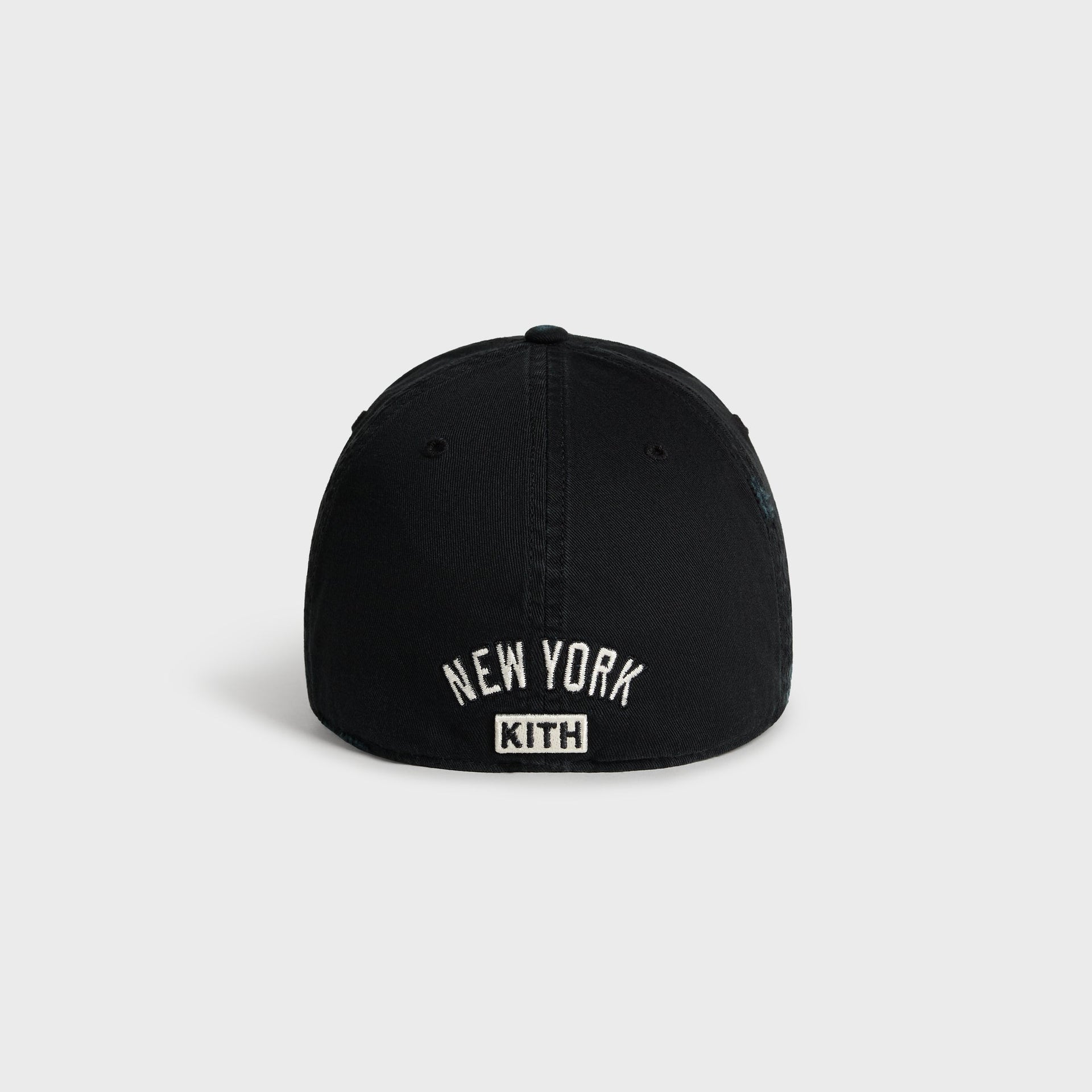 Kith & '47 Yankees cap in black, back view showing New York arched text and Kith wordmark patch