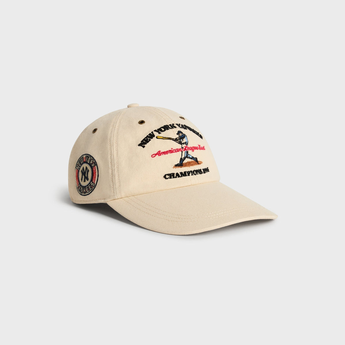Kith & '47 Clean Up Duck Canvas Long Visor Cap in Sandrift, angled view showing front graphic and side patch