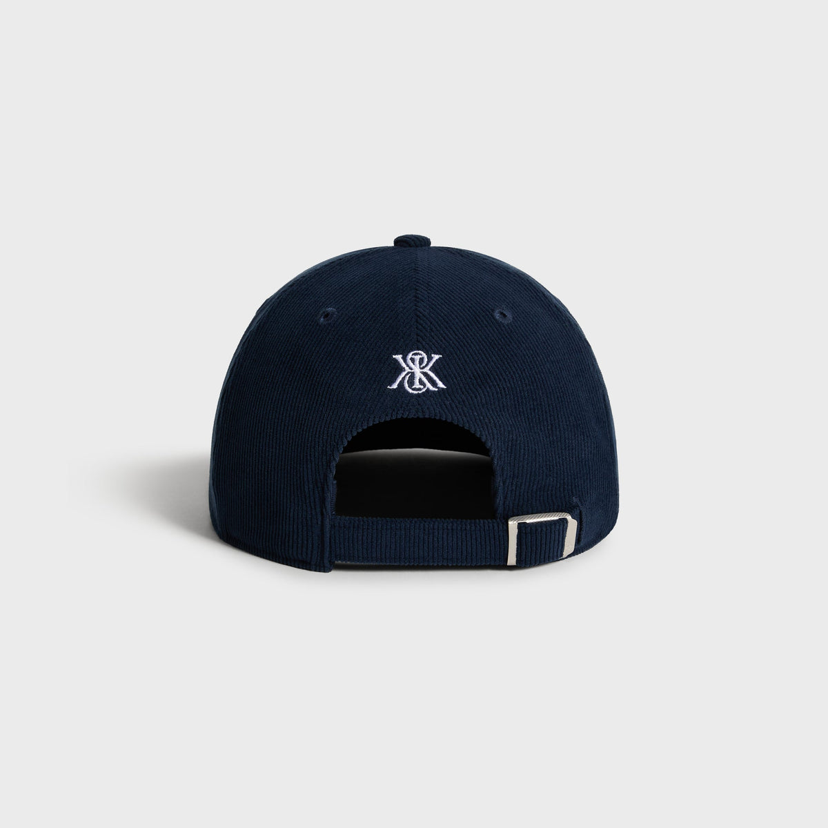 Kith & '47 Corduroy Curve Clean Up Cap in Nocturnal, back view with K monogram logo and adjustable strap