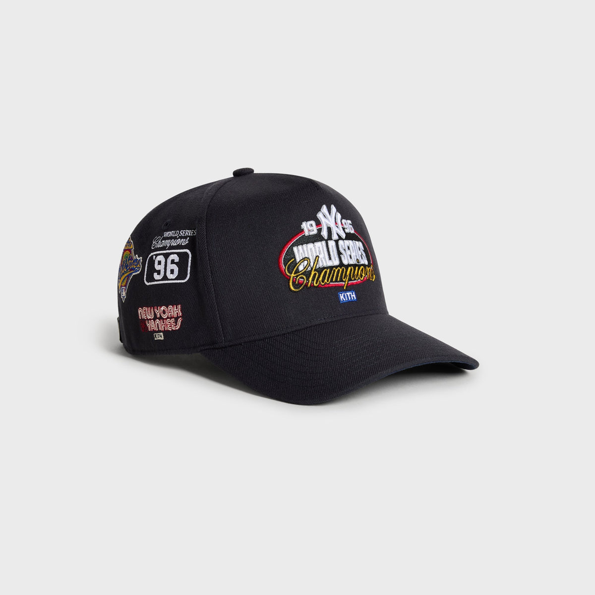Kith & '47 Ballpark Offside DT Cap in Nocturnal, angled view showing front patch and side Yankees patches