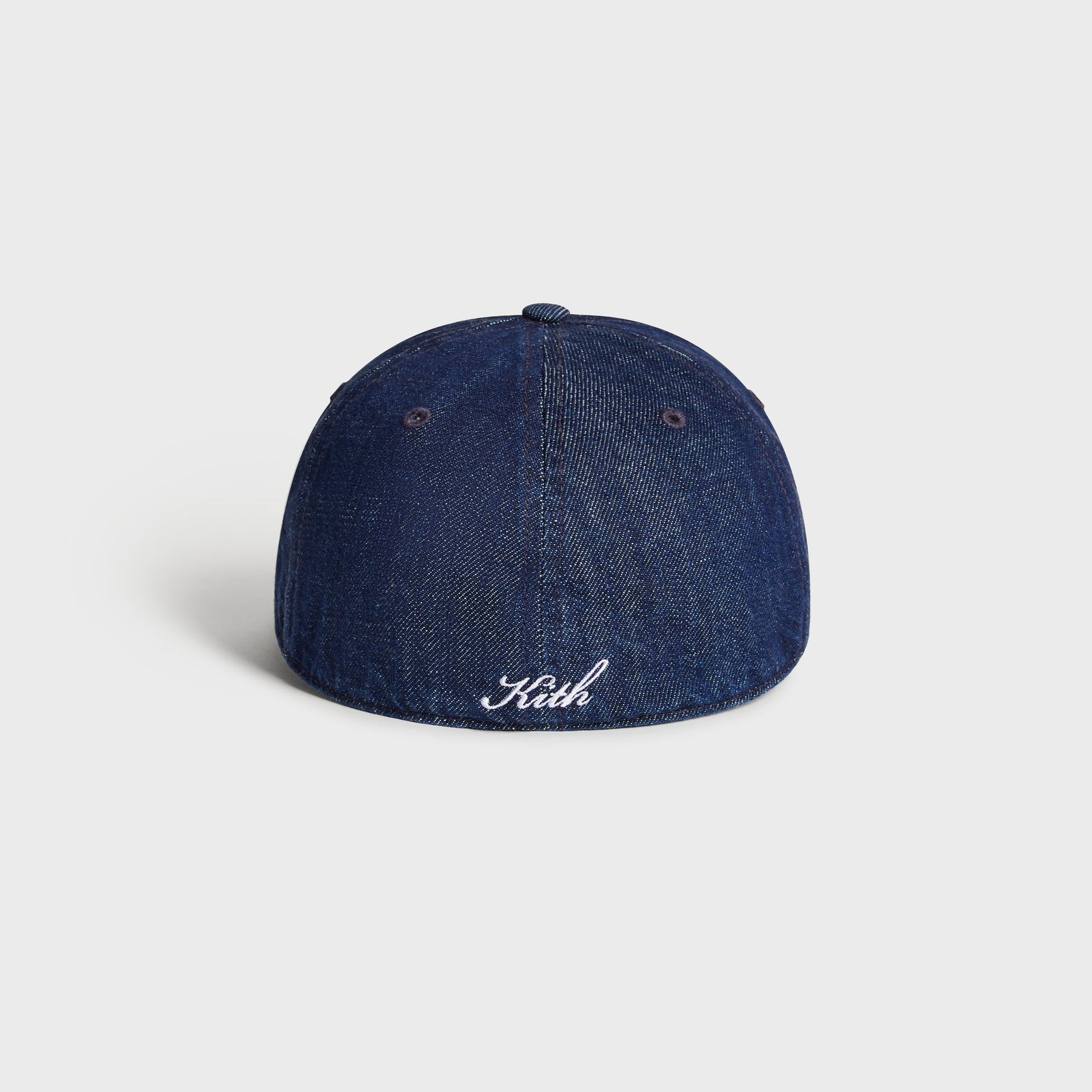 Back view of the Kith & '47 Yankees Denim Franchise Cap in Mystery showing the Kith script embroidery