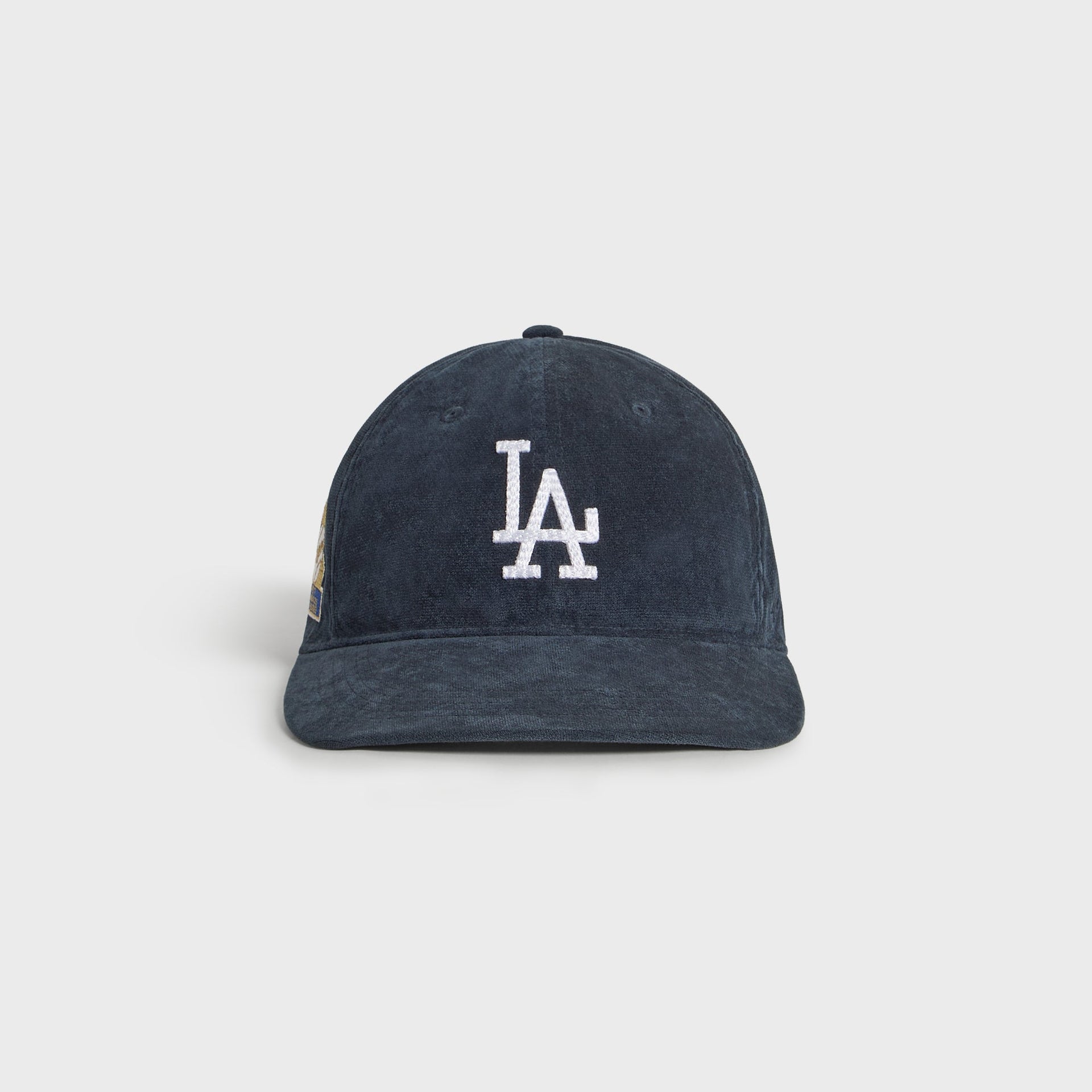 Kith & '47 Los Angeles Dodgers Long Bill cap in Nocturnal navy velour, front view with white LA logo