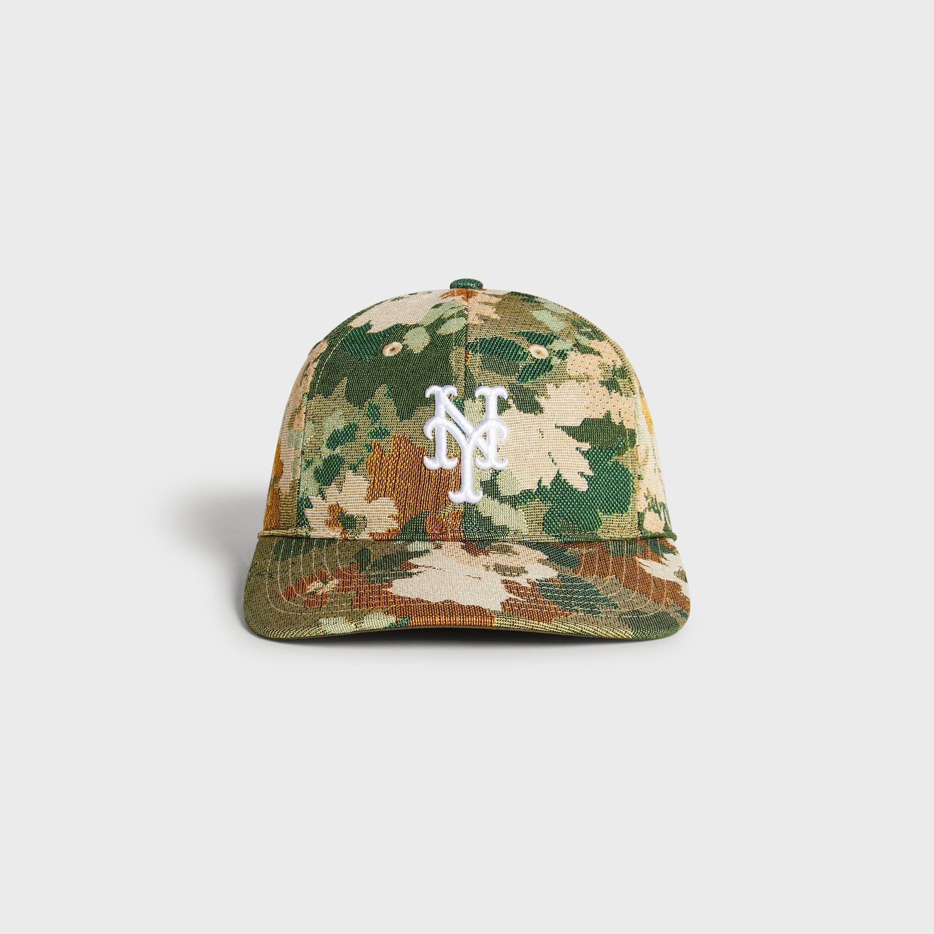 Kith & ‘47 New York Mets Tapestry Franchise LS Cap in Sage floral print, front view with white NY logo