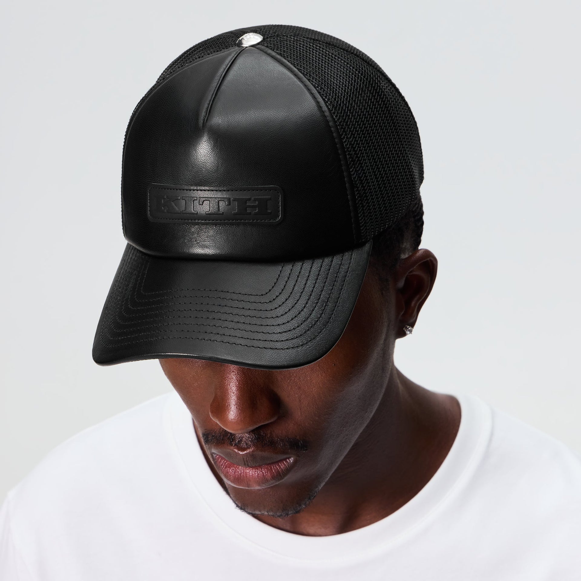 Kith Smooth Leather Nolan Trucker Hat - Black