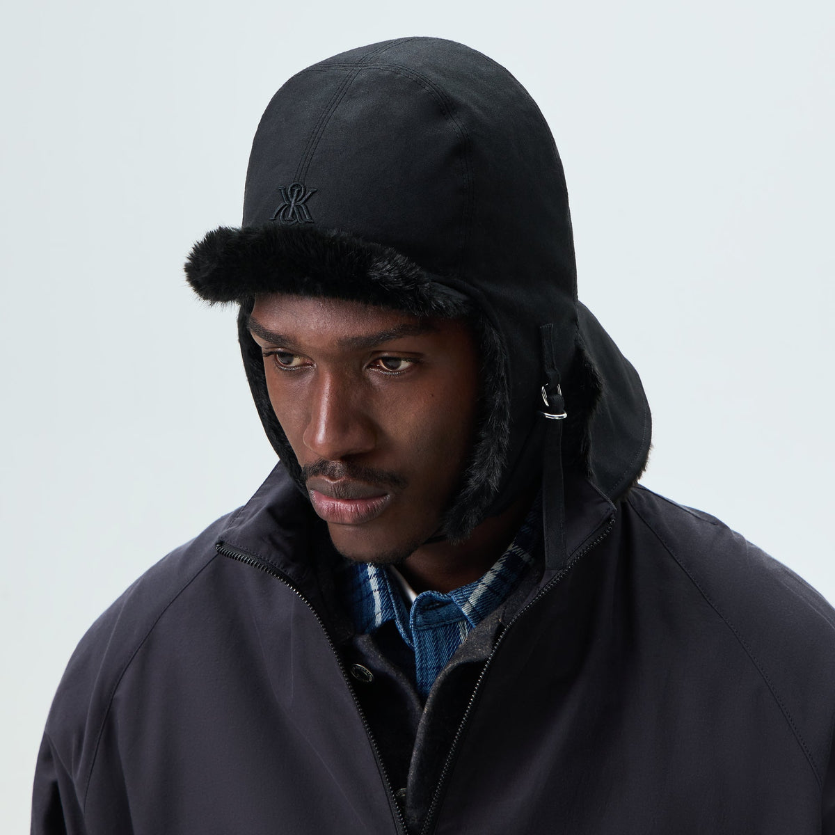 Kith Shearling Lined Waxed Canvas Trapper Hat - Black