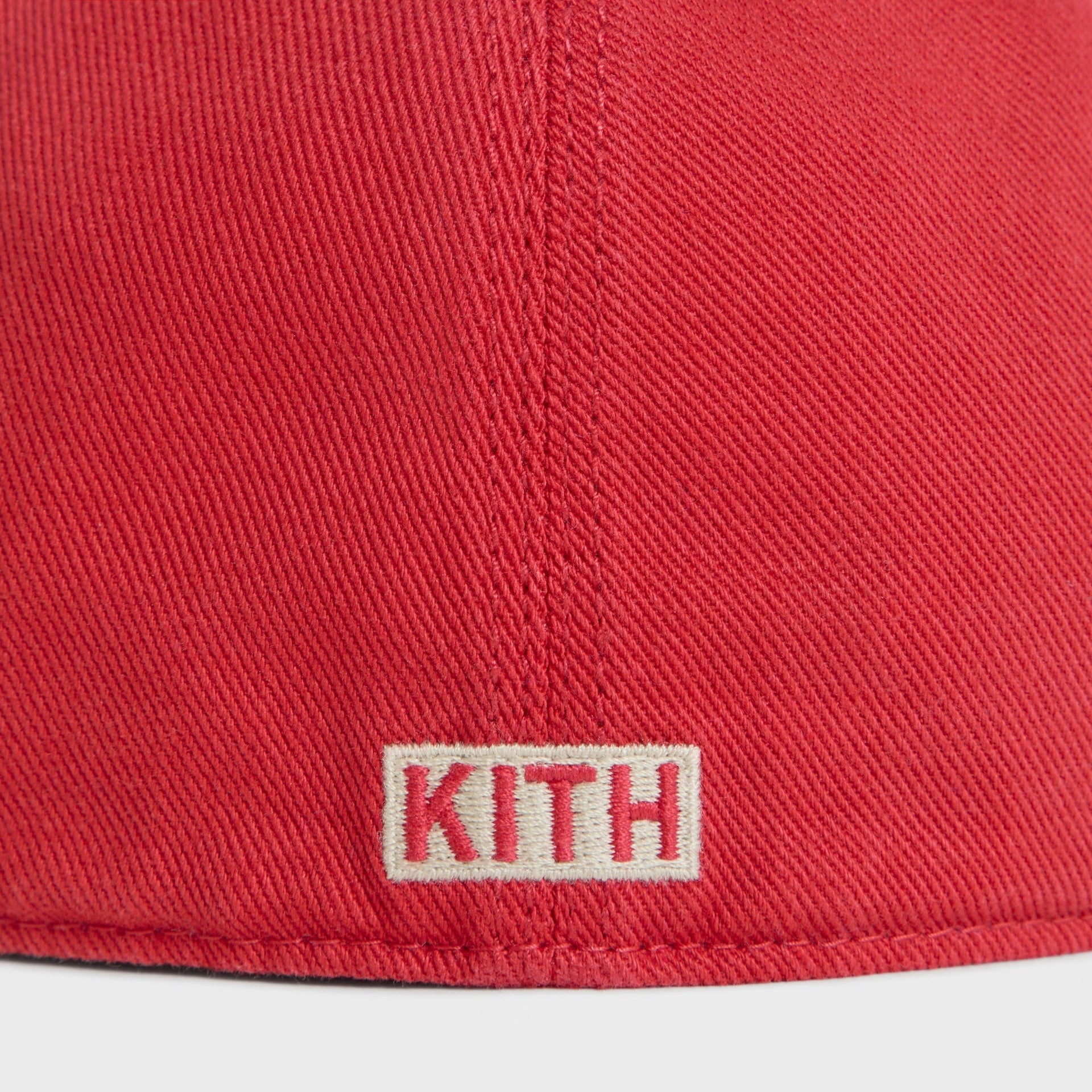 Close-up back detail of KITH box logo on Retro Heavy Twill Franchise LS Cap