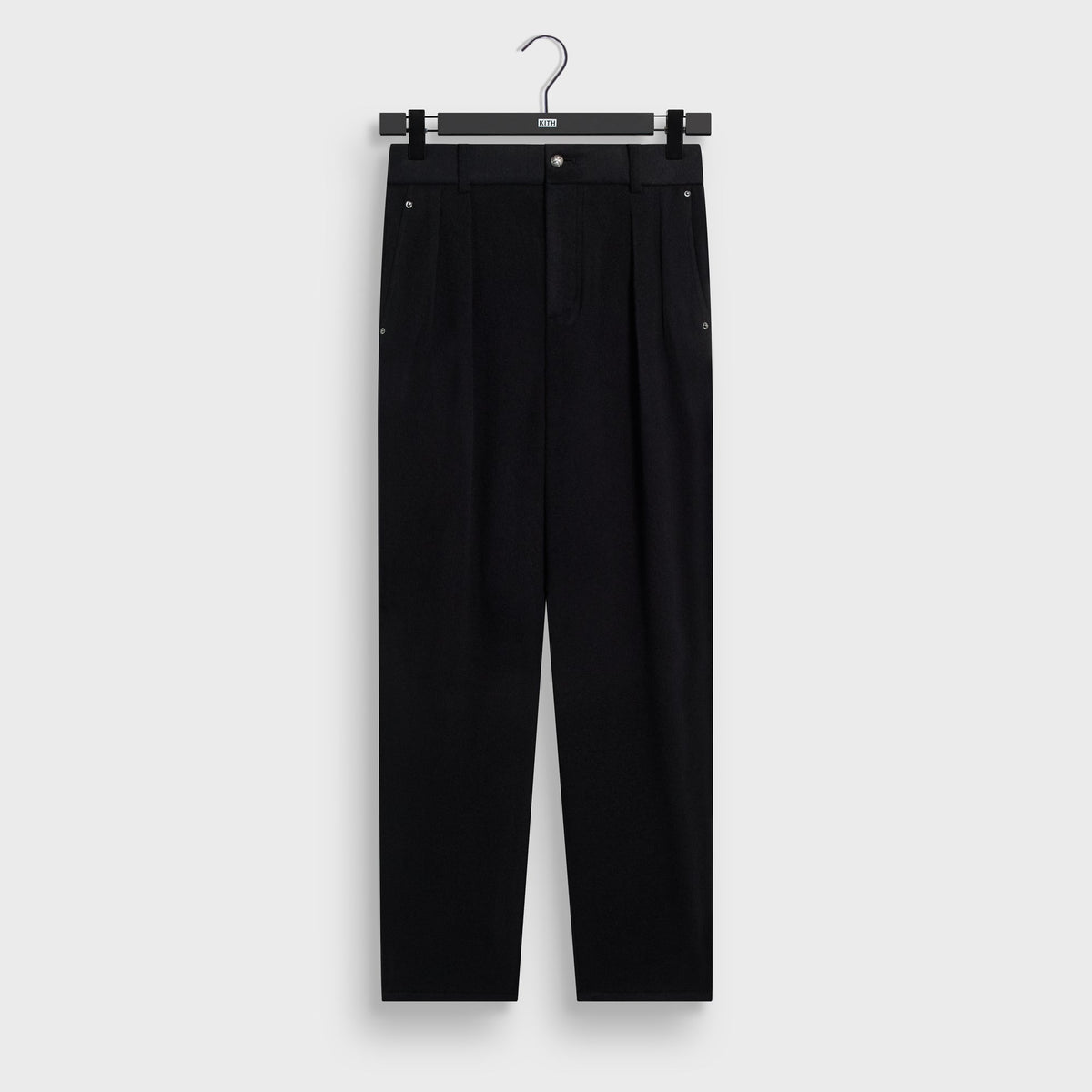 &Kin Wool Cashmere Brett Pleated Trouser in black, front view, pleated tailored trousers