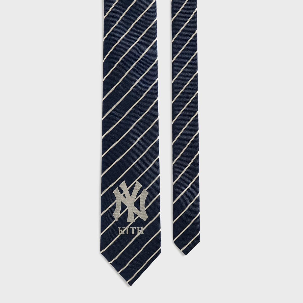 Kith x New York Yankees Nocturnal tie, both tails hanging side by side, wide view