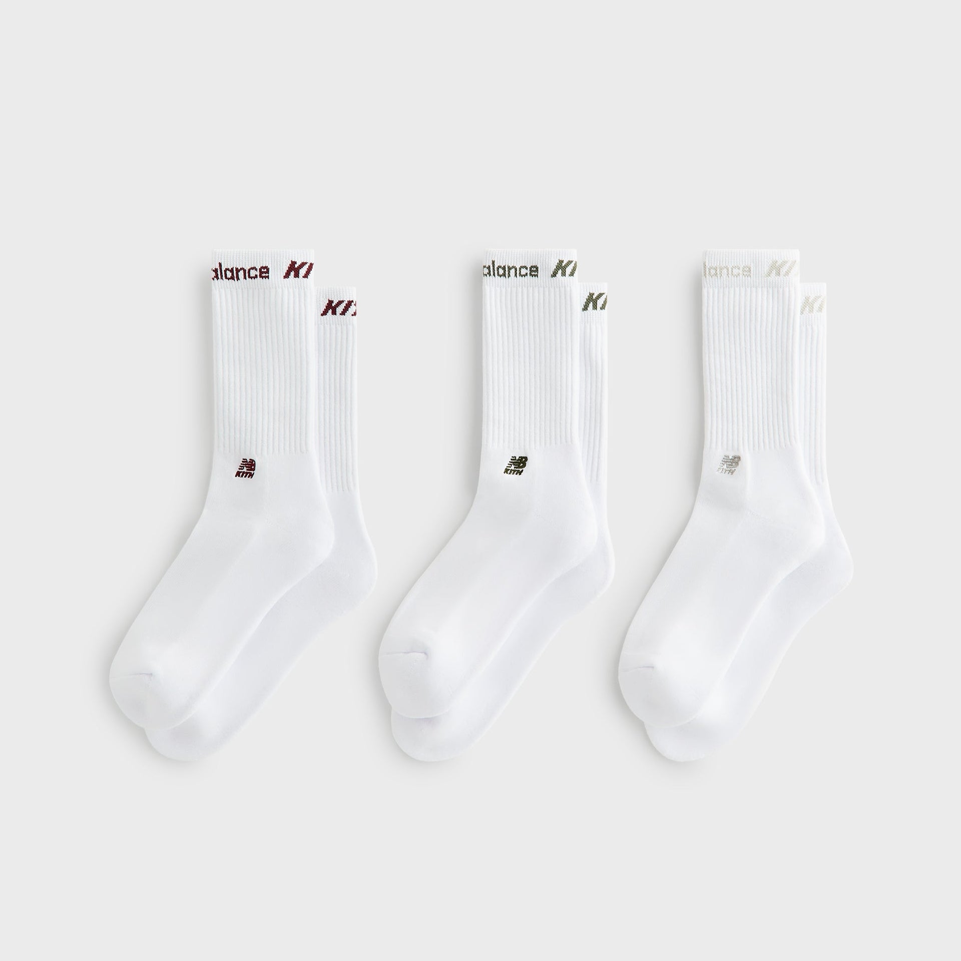Kith & New Balance Contrast Cuff 3-Pack Crew Socks - White - PH