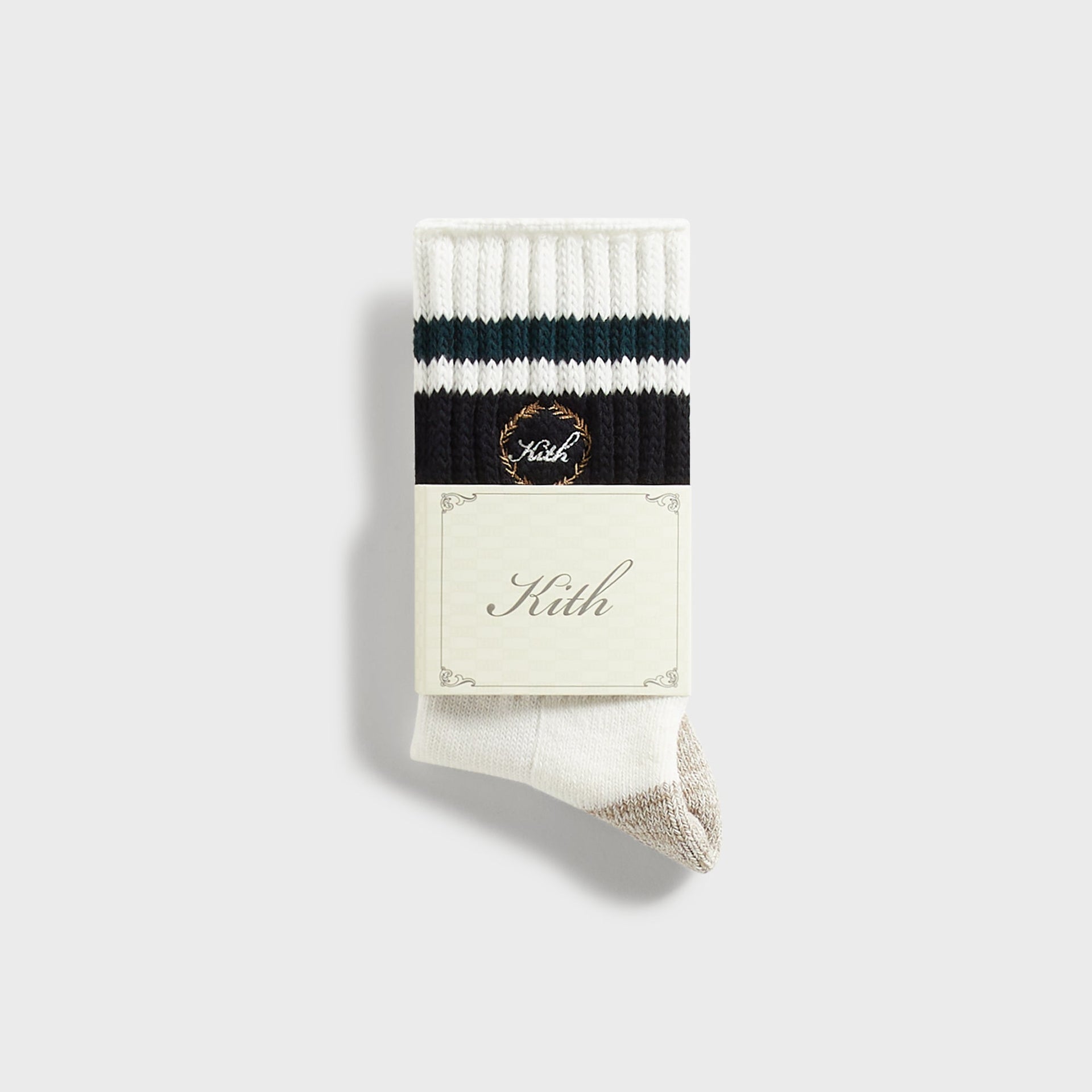 Kith Chunky Crew Sock shown folded with branded paper wrap band and visible heel and toe detail