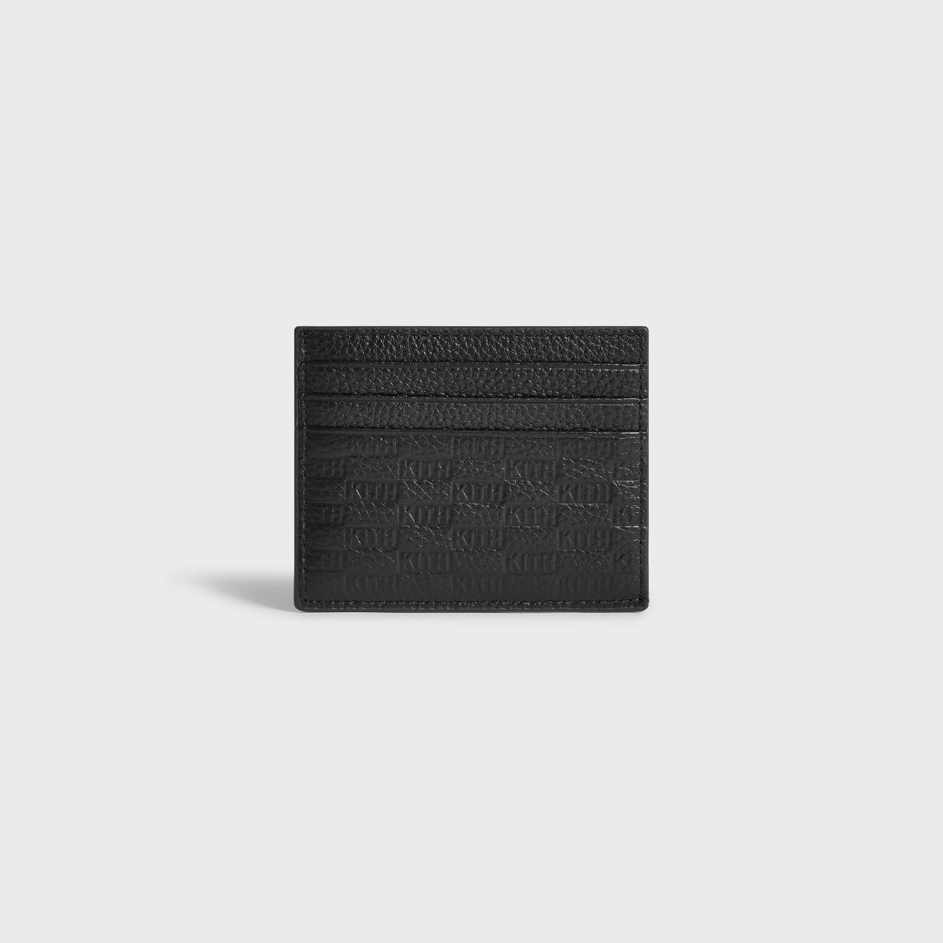 Kith Monogram Tumbled Leather Card Holder in Black, view showing interior card slot construction and stitching