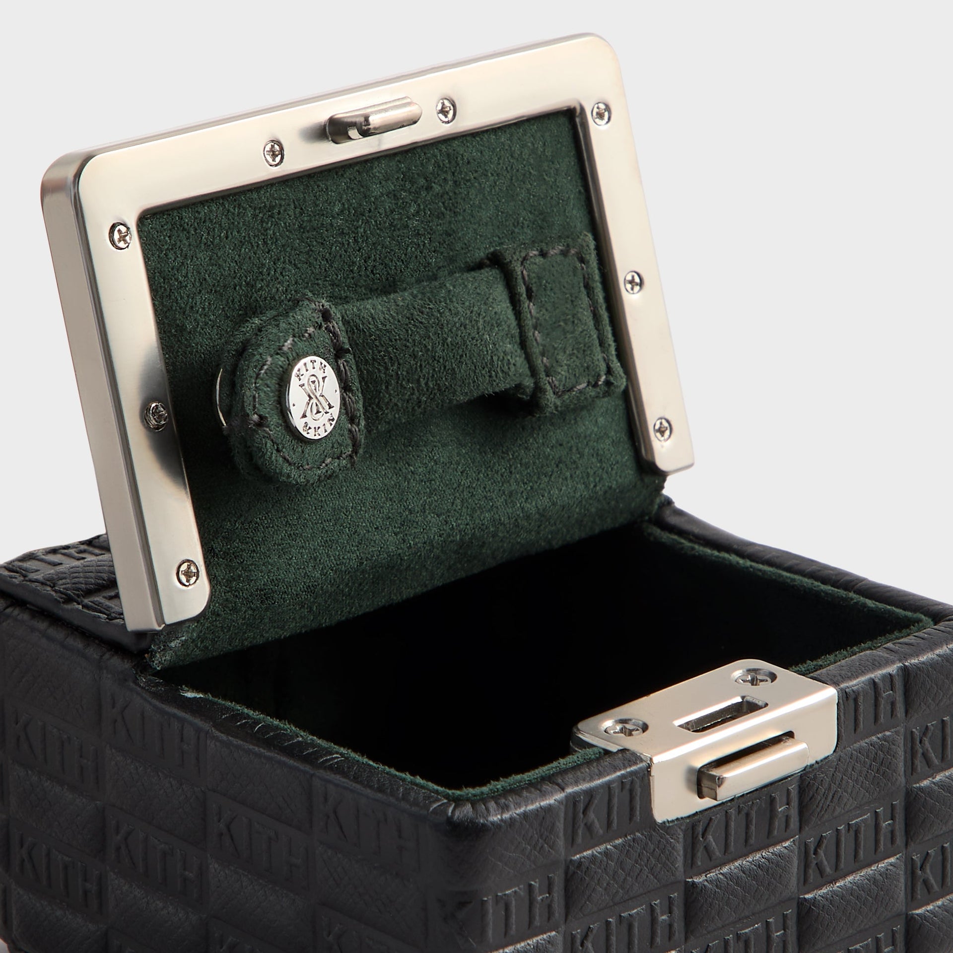 Kithmas Monogram Saffiano Leather Square Frame Jewelry Case - Black