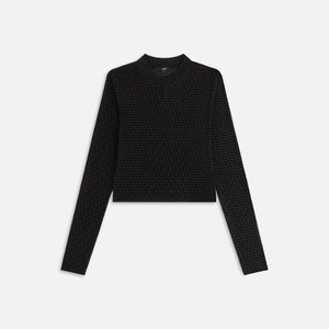 UrlfreezeShops Women Mulberry Monogram Mesh Long Sleeve Tee - Black