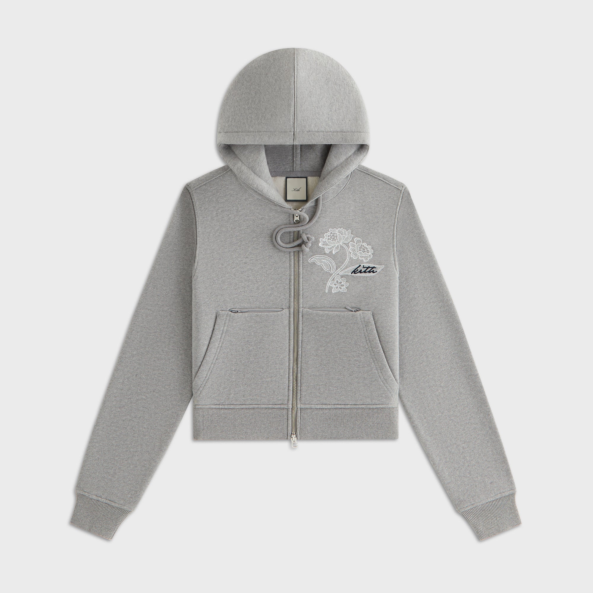 Lisa for Kith Women Tye Embroidered Lace Zip Hoodie - Cool Heather Gre