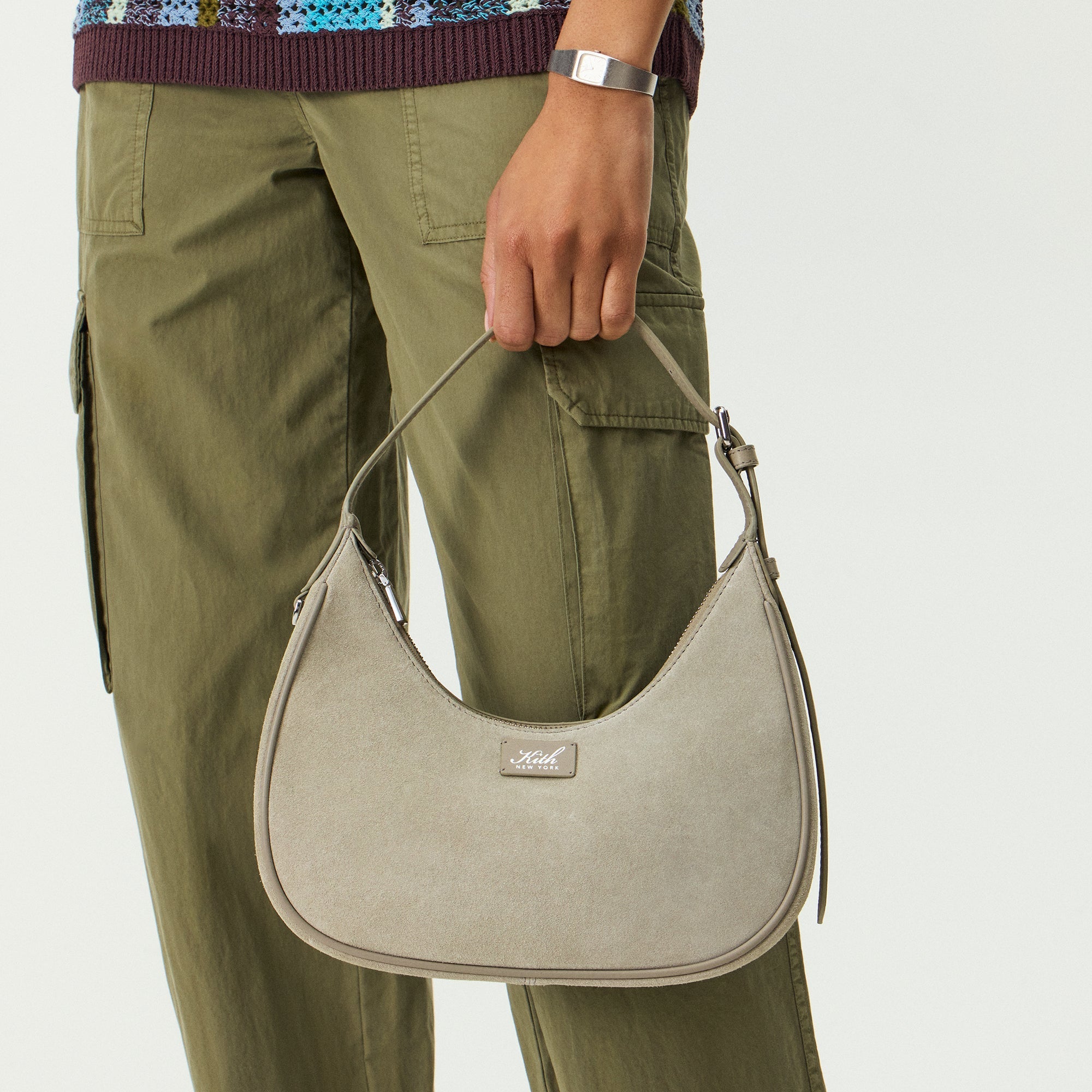 KITH カーキ ショルダーバッグ Kith Women Imana Suede Mix Crescent Shoulder Bag - Sandy Taupe