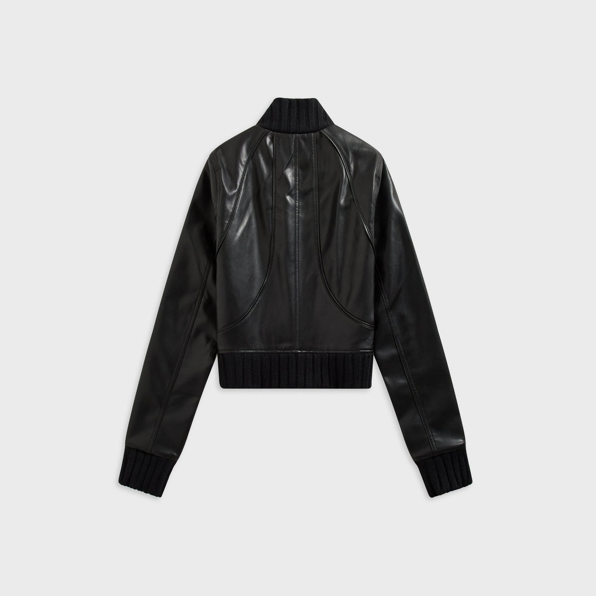 Kith Women Syd faux leather Harrington jacket in black, back flat-lay view