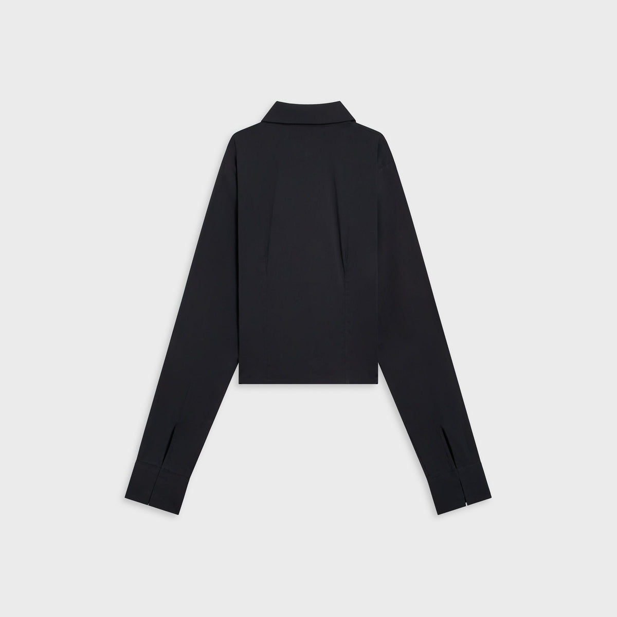 Kith Women Camilla plunge shirt in black, back flat-lay view showing pointed collar