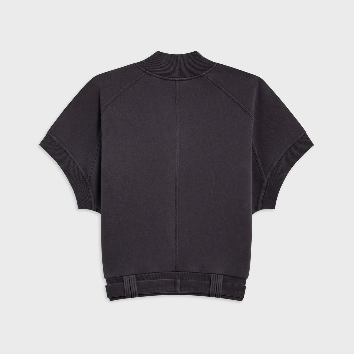 Kith Women Opal moto dolman short sleeve top in faded black, back flat-lay view