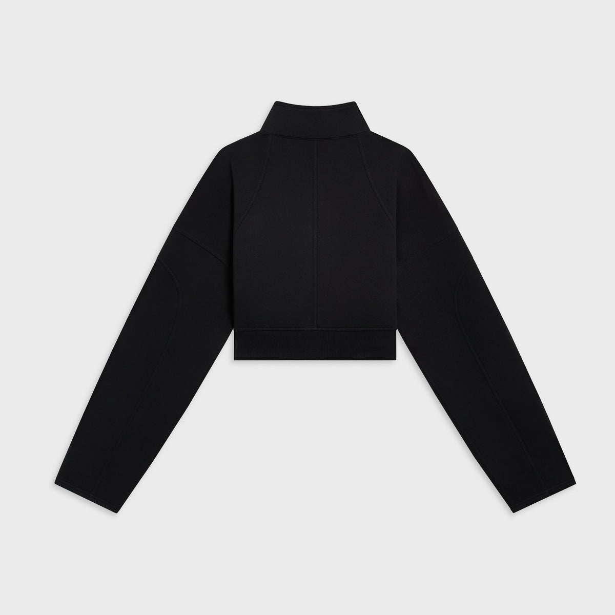 Kith Women Evie moto paneled jacket in black, back flat-lay view showing paneled seaming