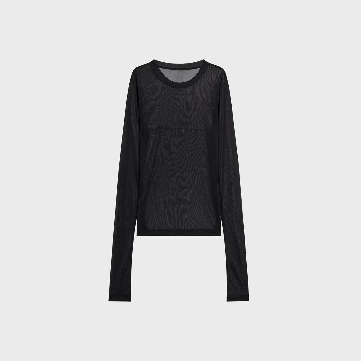 Kith Women Nori mesh long sleeve tee in black, sheer back flat-lay view showing crew neckline and long sleeves
