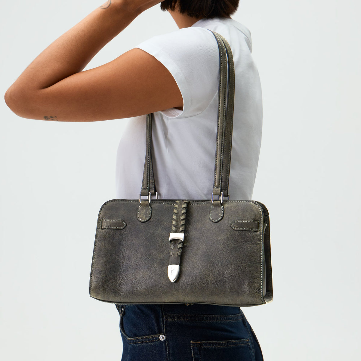 Kith Women Rena Distressed Leather Shoulder Bag - Burnt