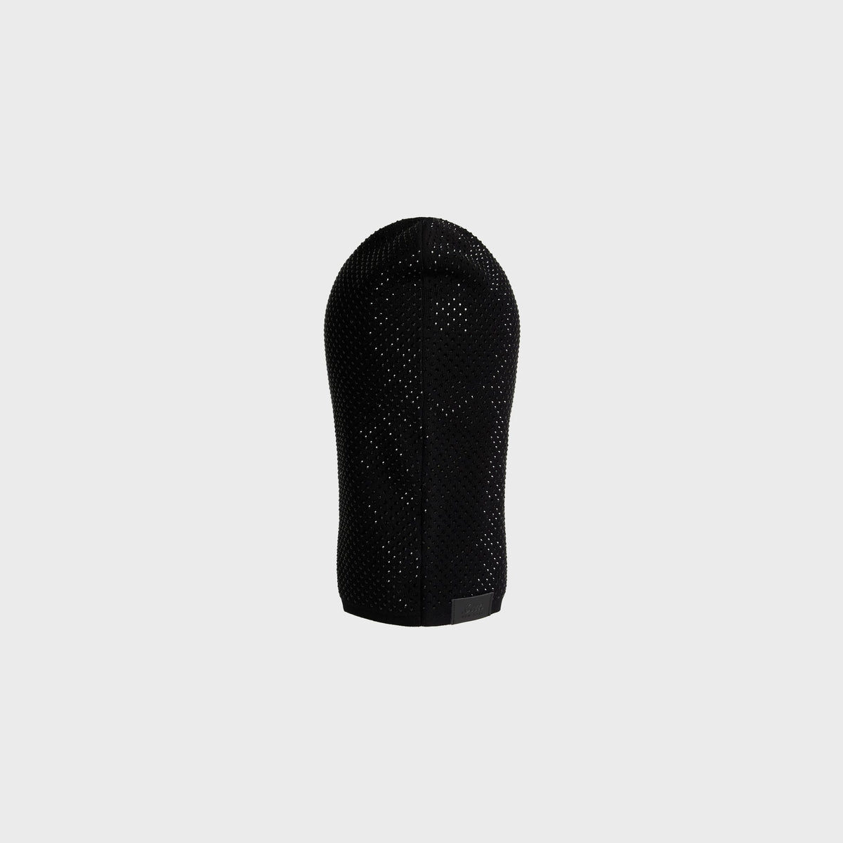 Kith Women Encrusted fitted balaclava in black crystal-studded knit, three-quarter angle view