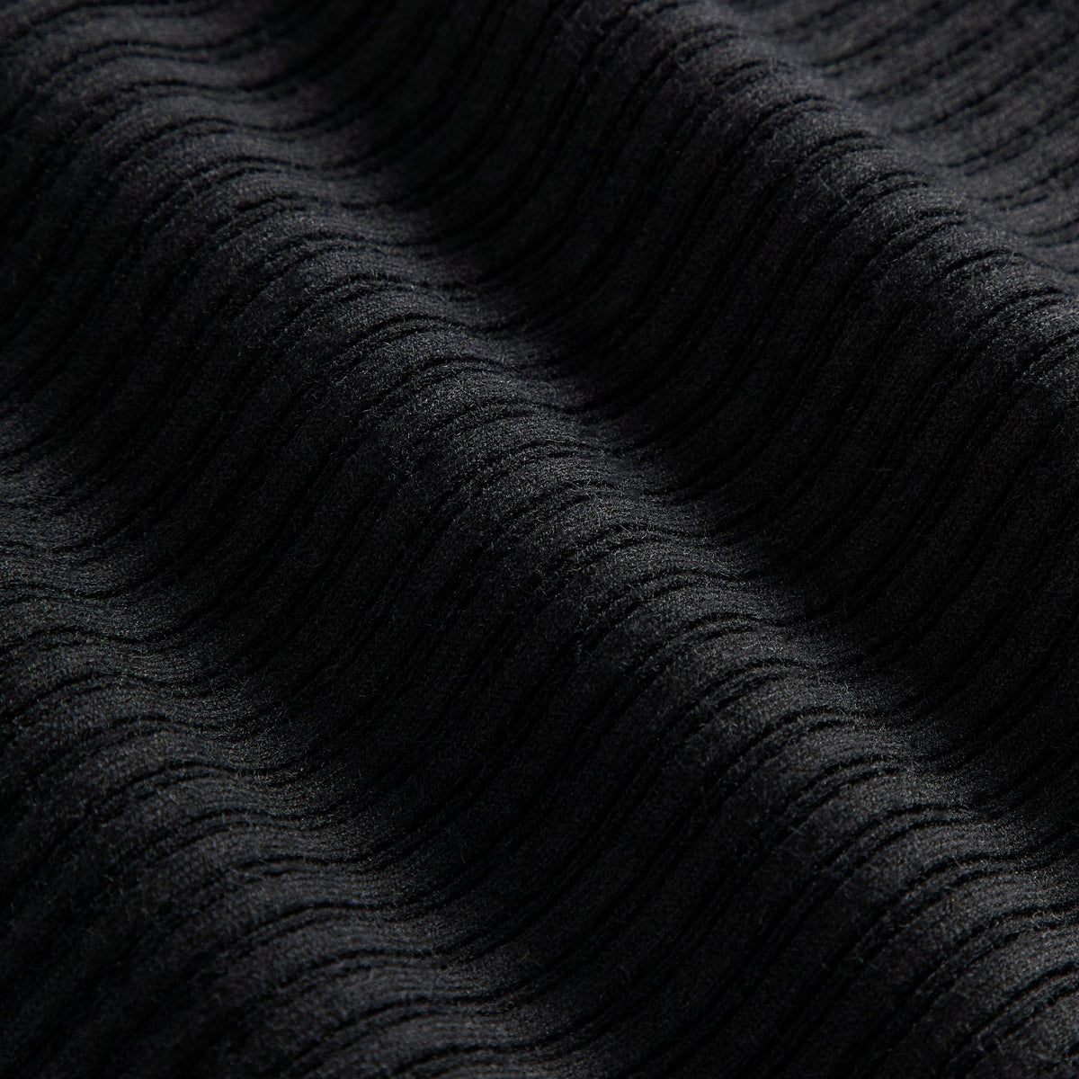Close-up of the black ribbed knit fabric texture on the Kith Women Amayna mini dress