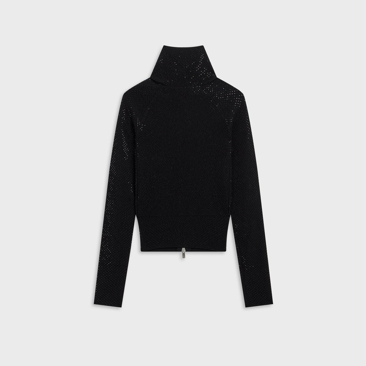 Kith Women Ina II studded zip track jacket in black crystal-studded knit, back flat-lay view