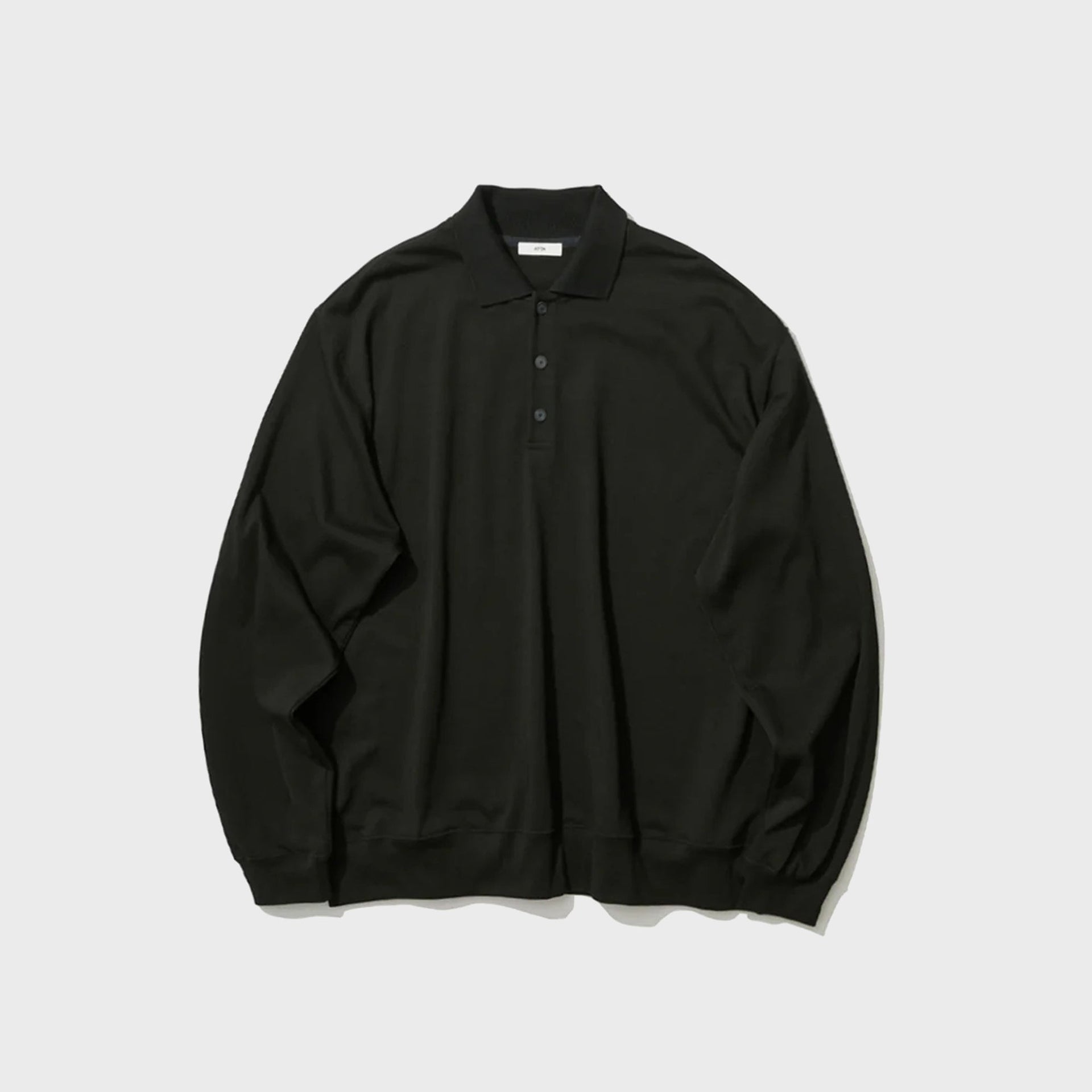 ATON Suvin Double Jersey Polo Shirt - Black