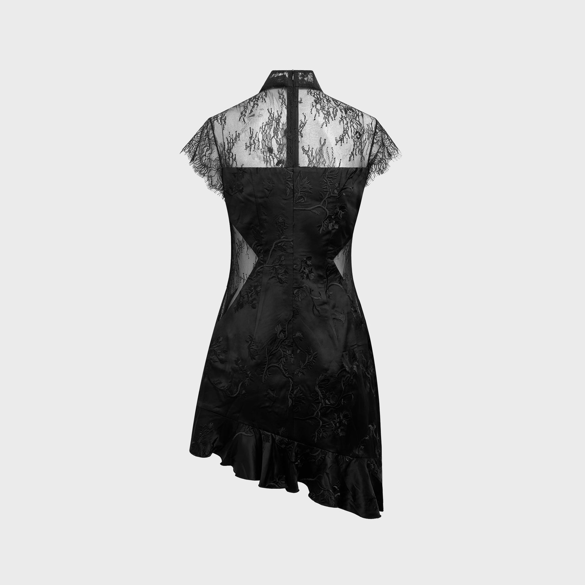 Kim Shui Lucy Silk Embroidered Lace Qi Pao in Black