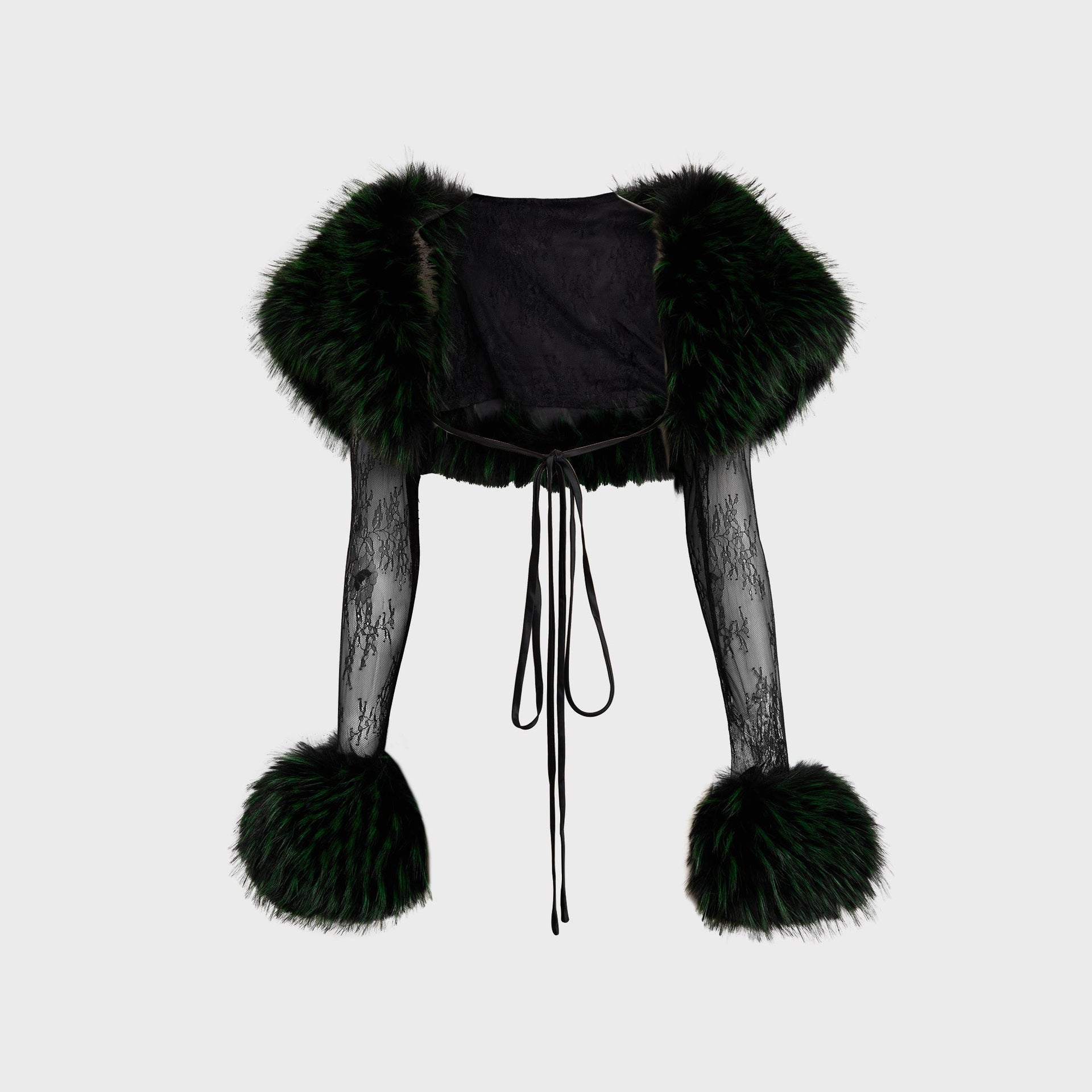 Kim Shui Embroidered Faux Fur Bolero in Black