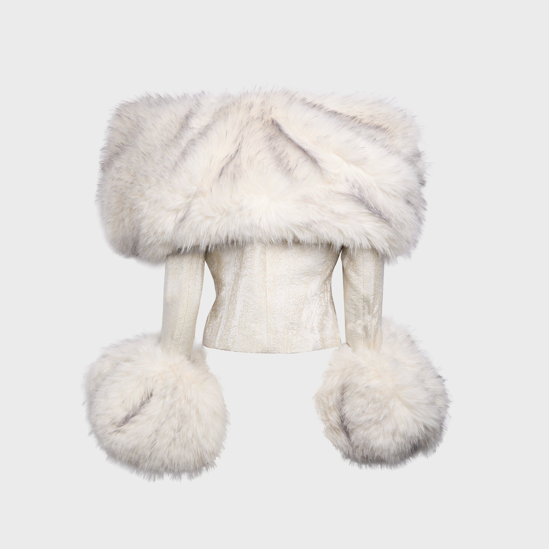 Kim Shui Angelina Faux Fur Trim Brocade Jacket in White