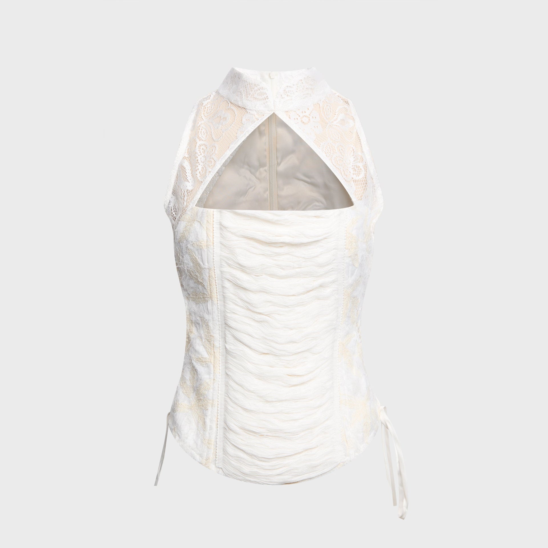Kim Shui Ana Lace Up Halter Corset - White