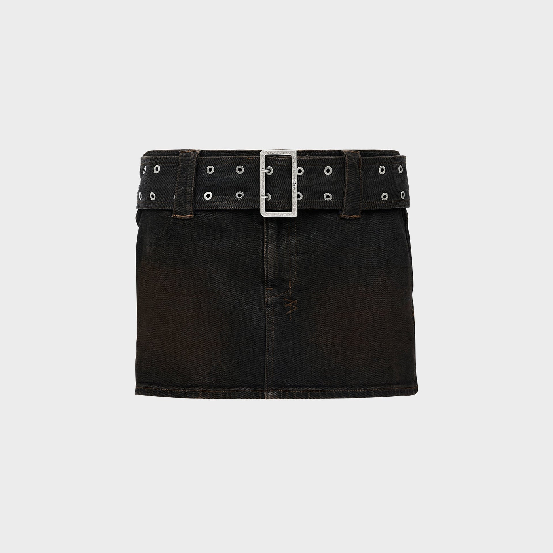 Ksubi Micro Mini Belted Greased Skirt - Brown